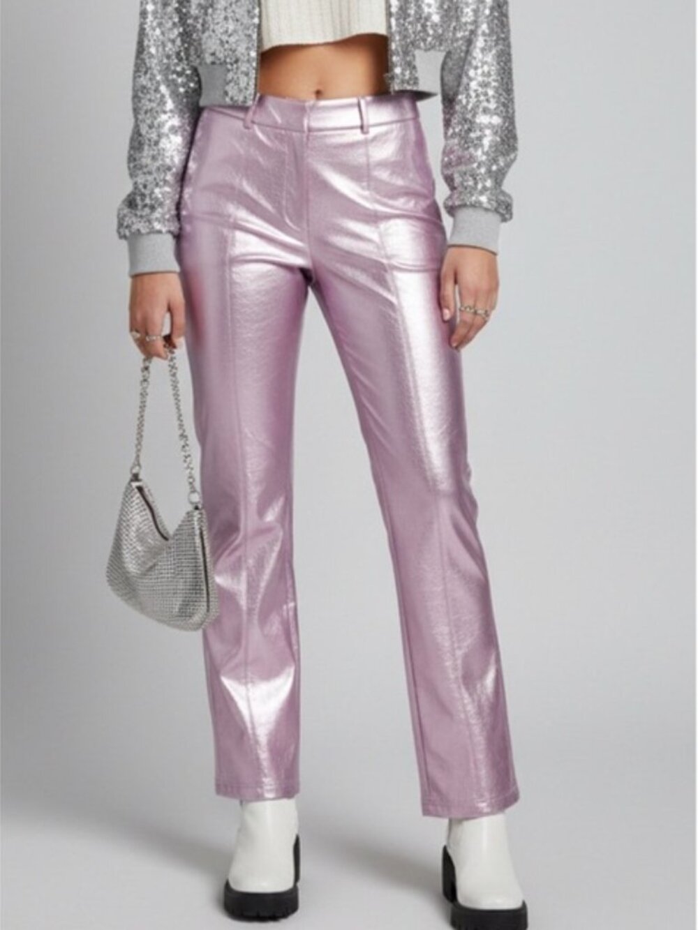 All Mankind Faux Leather Metallic Lavender Pants for Women - Size Small